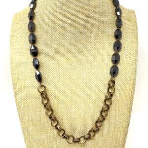 LOFT By ANNE TAYLOR Brown Glass Crystal Brass Chain Statement Bold Necklace
